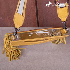 MW1251 -199  Montana West Western Fringe Stadium Clear Crossbody Bag with Detachable Pouch - Mustard