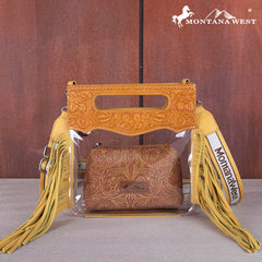 MW1251 -199  Montana West Western Fringe Stadium Clear Crossbody Bag with Detachable Pouch - Mustard
