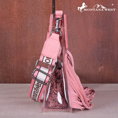 MW1251-199  Montana West Western Fringe Stadium Clear Crossbody Bag with Detachable Pouch - Pink