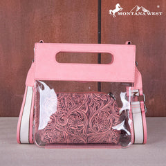 MW1251-199  Montana West Western Fringe Stadium Clear Crossbody Bag with Detachable Pouch - Pink