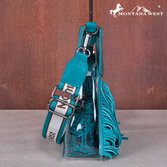 MW1251-199  Montana West Western Fringe Stadium Clear Crossbody Bag with Detachable Pouch - Turquoise