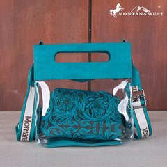 MW1251-199  Montana West Western Fringe Stadium Clear Crossbody Bag with Detachable Pouch - Turquoise