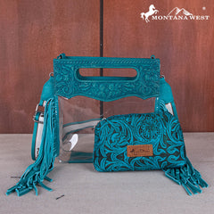 MW1251-199  Montana West Western Fringe Stadium Clear Crossbody Bag with Detachable Pouch - Turquoise