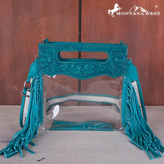 MW1251-199  Montana West Western Fringe Stadium Clear Crossbody Bag with Detachable Pouch - Turquoise
