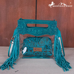 MW1251-199  Montana West Western Fringe Stadium Clear Crossbody Bag with Detachable Pouch - Turquoise