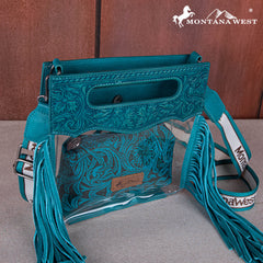 MW1251-199  Montana West Western Fringe Stadium Clear Crossbody Bag with Detachable Pouch - Turquoise