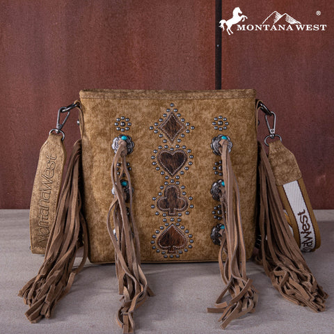 MW1255G-9360   Montana West Concho Tassel Concealed Carry Crossbody - Brown