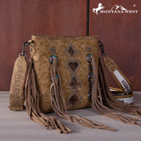 MW1255G-9360   Montana West Concho Tassel Concealed Carry Crossbody - Brown