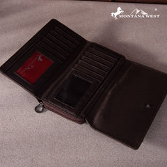 MW1259-8120 Montana West Feather Tote Wallet Set- Coffee