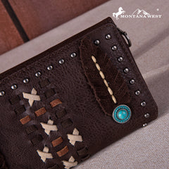 MW1259-8120 Montana West Feather Tote Wallet Set- Coffee