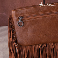 MW1262-A181 Montana West Floral Tooled Fringe Ring Handle Wristlet Clutch Bag