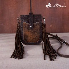 MW1263-200 Montana West Hair-On Cowhide Fringe Phone Wallet Crossbody