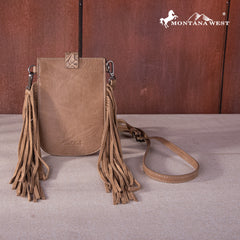 MW1263-200 Montana West Hair-On Cowhide Fringe Phone Wallet Crossbody