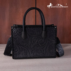 MW1267-8120S   Montana West Embossed Floral Tote/Crossbody - Black