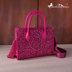 MW1267-8120S   Montana West Embossed Floral Tote/Crossbody - Hot Pink