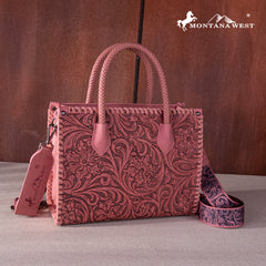 MW1267-8120S   Montana West Embossed Floral Tote/Crossbody - Pink