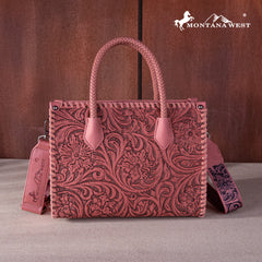 MW1267-8120S   Montana West Embossed Floral Tote/Crossbody - Pink