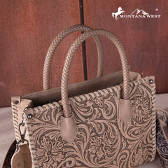MW1267-8120S   Montana West Embossed Floral Tote/Crossbody - Tan