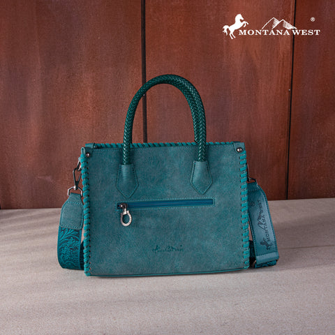 MW1267-8120S   Montana West Embossed Floral Tote/Crossbody - Turquoise