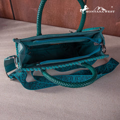 MW1267-8120S   Montana West Embossed Floral Tote/Crossbody - Turquoise