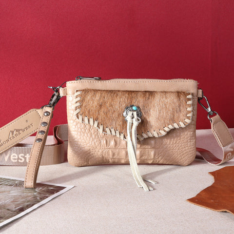 MW1268-181 Montana West Hair-On Cowhide Croc Embossed Clutch 