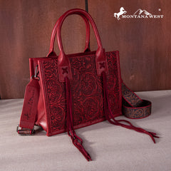 MW1268-8120S   Montana West Embossed Floral Tote/Crossbody - Red