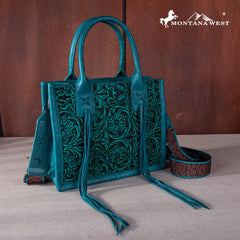 MW1268-8120S   Montana West Embossed Floral Tote/Crossbody - Turquoise
