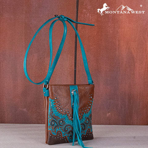 MW1269G-9360  Montana West Embroidered Scroll Cut-out Collection Concealed Carry Crossbody