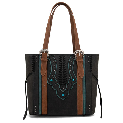 MW1280G-8317WBK  Montana West Buckle Collection Concealed Carry Tote Wallet Set- Black