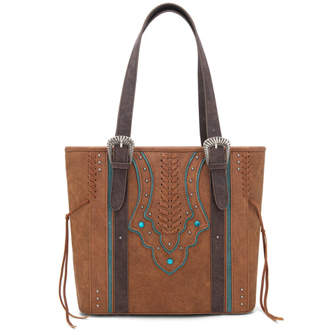 MW1280G-8317WBR  Montana West Buckle Collection Concealed Carry Tote Wallet Set-Brown
