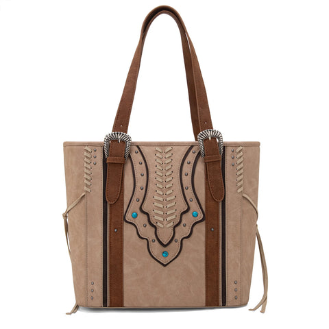 MW1280G-8317WTN  Montana West Buckle Collection Concealed Carry Tote Wallet Set-Tan