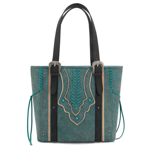 MW1280G-8317WTQ  Montana West Buckle Collection Concealed Carry Tote Wallet Set-Turquoise