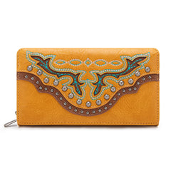 MW1281G-9360WMST  Montana West Fringe Embroidered Concealed Carry Tote/Crossbody Wallet Set-Mustard