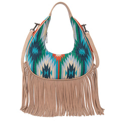 MW1285-8366  Montana West Aztec Fringe Crescent Crossbody Bag - Turquoise
