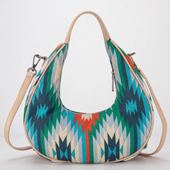 MW1285-8366  Montana West Aztec Fringe Crescent Crossbody Bag - Turquoise