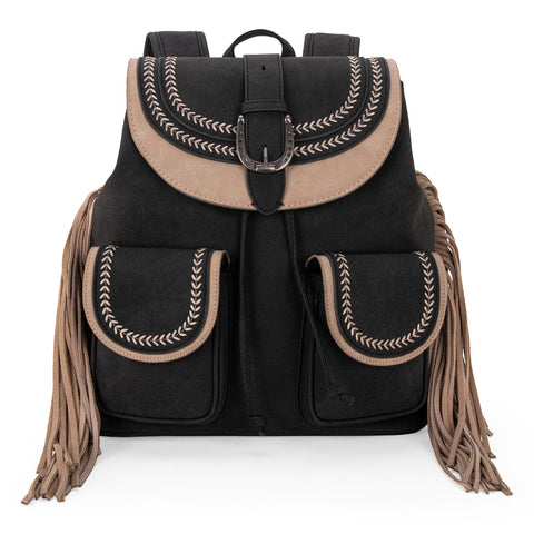 MW1289-9110WBK  Montana West Fringe Buckle Collection Backpack Wallet Set-Black