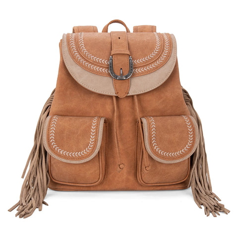 MW1289-9110WTN  Montana West Fringe Buckle Collection Backpack Wallet Set- Tan