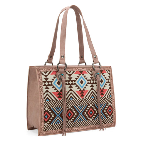 MW1292G-8110WPK   MW1292G-8110 Montana West Aztec Tapestry Concealed Carry Tote Wallet Set-Pink
