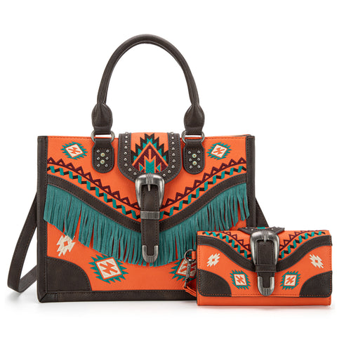 MW1294G-8110WBR   Montana West Buckle Collection Concealed Carry Tote  Wallet Set - Orange