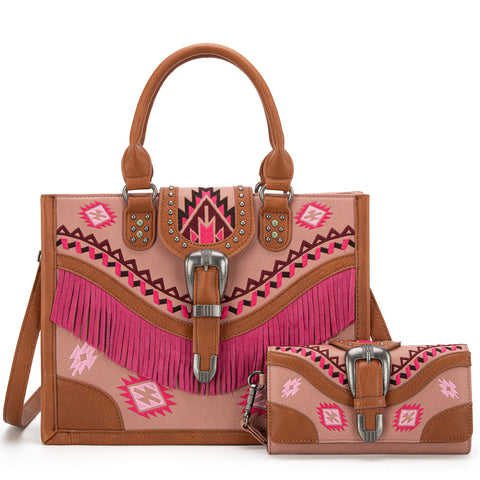 MW1294G-8110WPK   Montana West Buckle Collection Concealed Carry Tote  Wallet Set - Pink