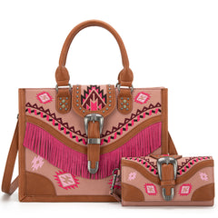 MW1294G-8110WPK   Montana West Buckle Collection Concealed Carry Tote  Wallet Set - Pink