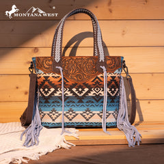 MW1295G-8313W  Montana West Tooled Aztec Tote/Crossbody with Wallet Set - Jean