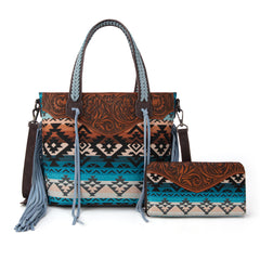 MW1295G-8313W  Montana West Tooled Aztec Tote/Crossbody with Wallet Set - Jean