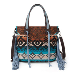 MW1295G-8313W  Montana West Tooled Aztec Tote/Crossbody with Wallet Set - Jean