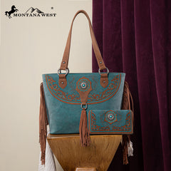 MW1307G-8317W  Montana West Embroidered Concealed Carry Tote with Wallet Set