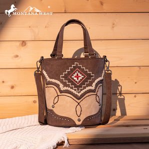 MW1310-8369 Montana West Embroidered Aztec Collection Bucket Tote/Crossbody