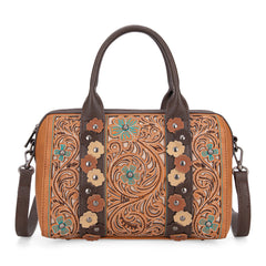 MW1313-9800 Montana West Embroidered Barrel Satchel Bag/Crossbody