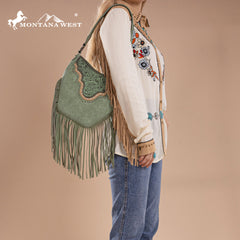 MW1323G-918  Montana West Tooled Fringe Collection Hobo Shoulder Bag