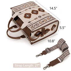 MW1333-8113 Montana West Aztec Retro Arrows Dual Sided Print Large Tote/Crossbody-Beige