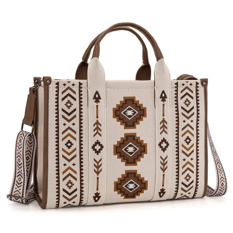 MW1333-8113 Montana West Aztec Retro Arrows Dual Sided Print Large Tote/Crossbody-Beige